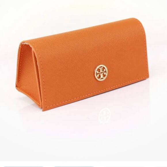 Tory Burch Saffiano Sunglasses Case Color is Orange Gold Hardware Scratch Free - Picture 1 of 8